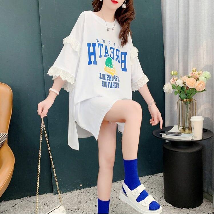 コットンレーストリム半袖Tシャツ<U-3028>