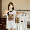 着せ 配色 プリント ロング Tシャツ 四色 ゆったり半袖 ＜U-3019＞
