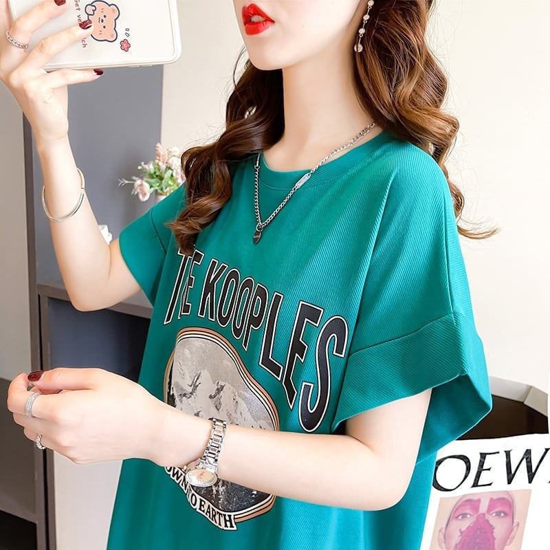 好感度満載 プリント 美感いっぱい Tシャツ カットソー ワンピース＜U-3599＞