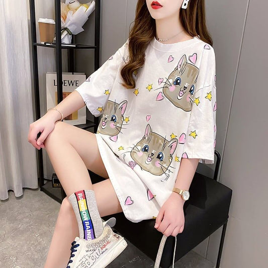 オシャレ度満点 切り替え 一目惚れ プリント Tシャツ カットソー＜U-3482＞