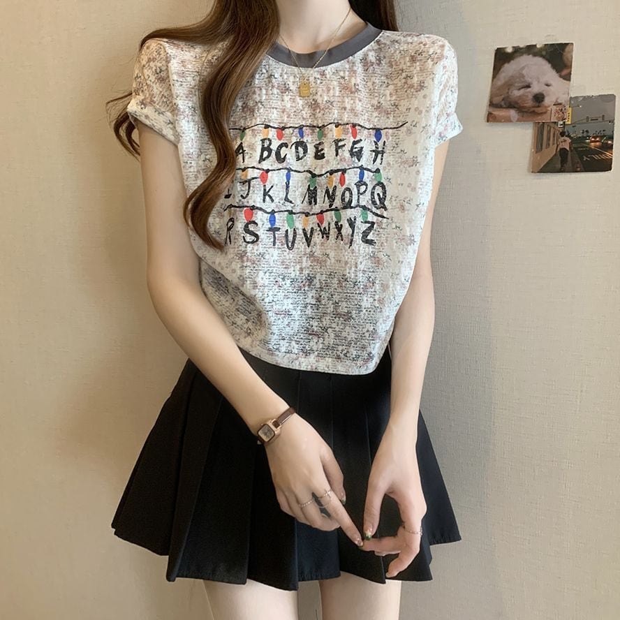 好感度UP カジュアル 大人可愛い プリント 全2色 半袖 Tシャツ＜U-8822＞