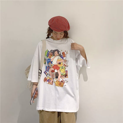 ルーズ 切り替え オシャレ度満点 プリント Tシャツ カットソー＜U-3459＞