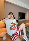 夏に嬉しい機能付き パジャマ 真夏も快適 全2色 半袖トップスⅹショートパンツセット<U-9183>