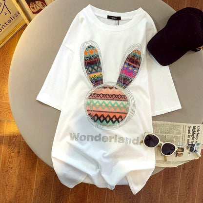 個性的なデザイン カートゥーンプリント 一目惚れ Tシャツ カットソー＜U-3069＞