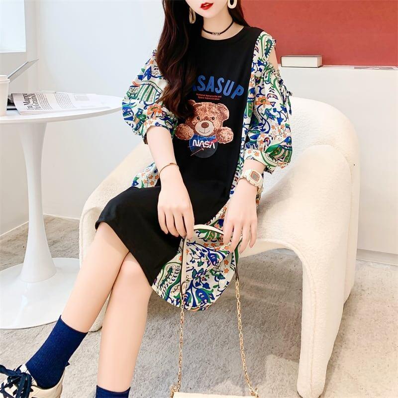 フライドストリート半袖トレンディな韓国風ラウンドネックTシャツ<U-2868>