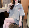 超人気 カジュアル 着回し力抜群 切り替え レース プリント全2色 半袖Tシャツ<U-9039>