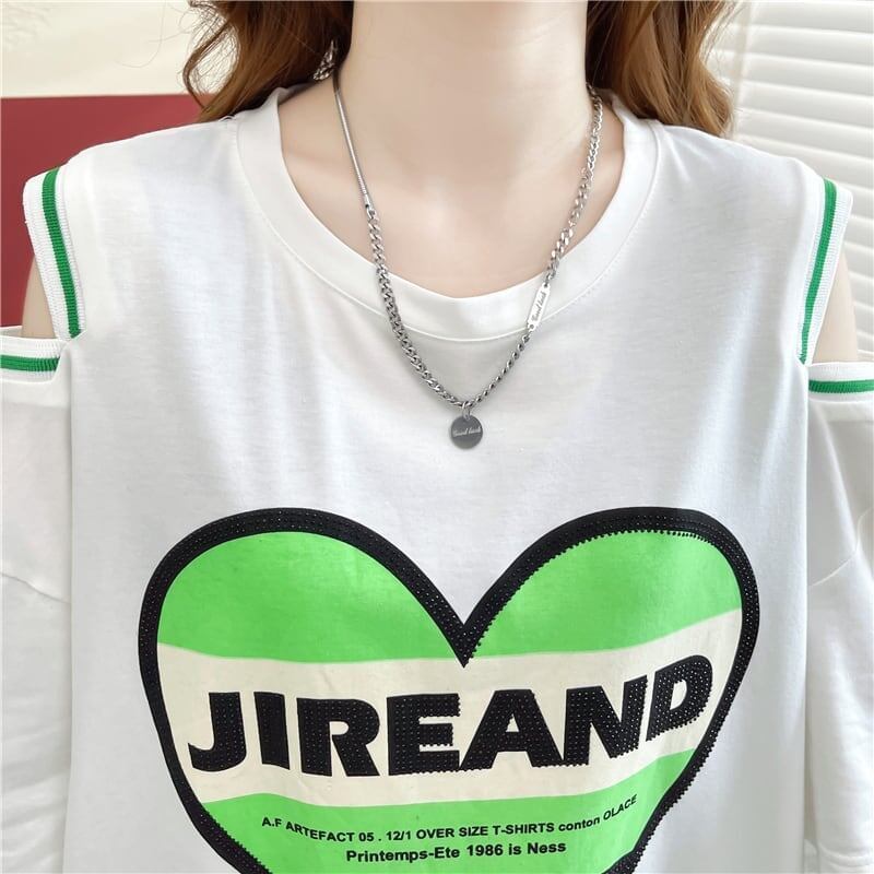 スタイリッシュ 切り替え 一目惚れ プリント Tシャツ カットソー＜U-3521＞