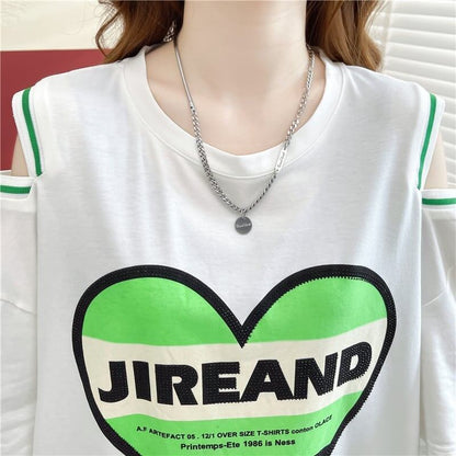 スタイリッシュ 切り替え 一目惚れ プリント Tシャツ カットソー＜U-3521＞