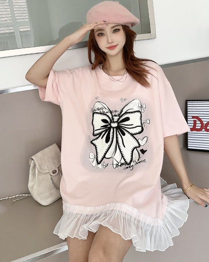 今季マストバイ プリントゆったり 切り替え 半袖Tシャツ 全4色＜U-8256＞