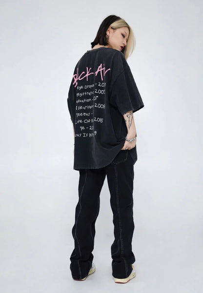 見逃し厳禁 ファッション ストリート系 ヴィンテージ加工 プリントTシャツ ＜U-2893＞
