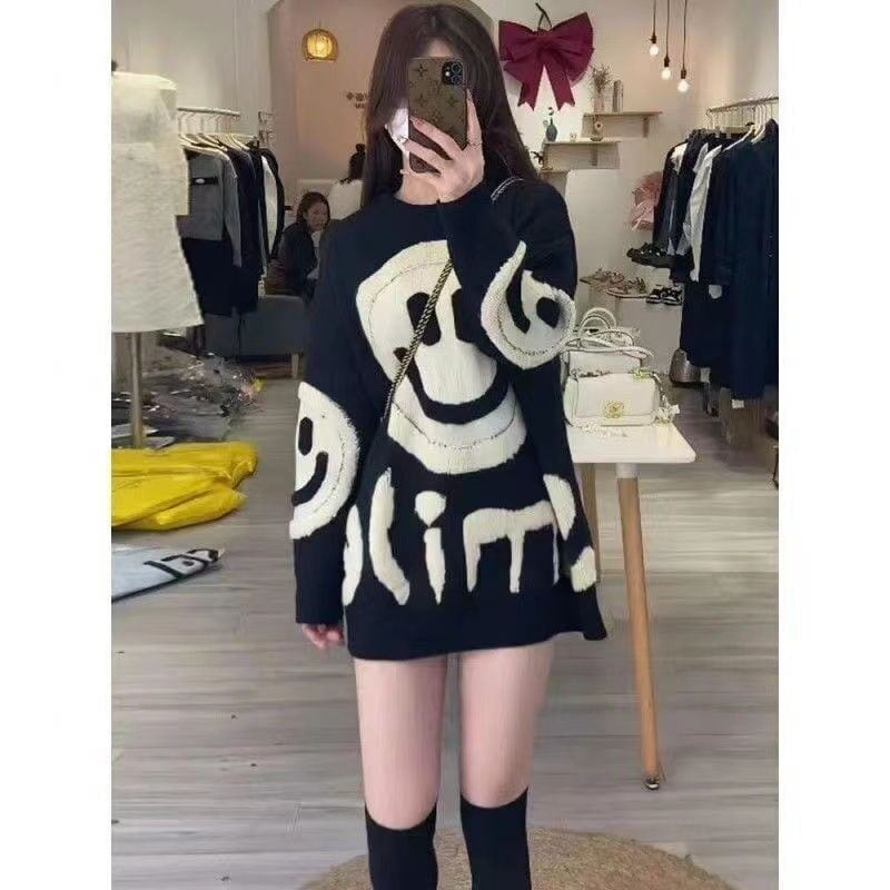 大人可愛いスマイルマークセーター全4色<U-4354>