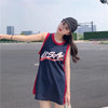 キュートでハンサムなスポーツスタイルのベストドレスバスケットボールユニフォームルーズミッドレングスノースリーブTシャツトップ   ＜U-2853＞