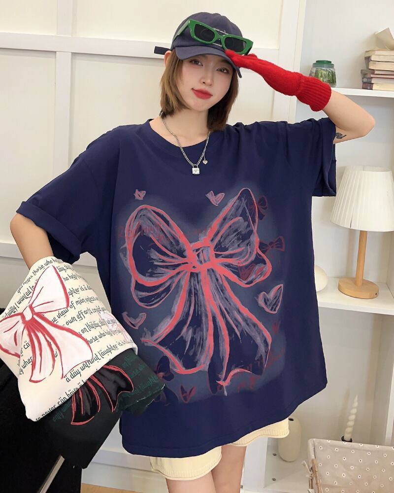 個性的なデザイン プリント ラウンドネック 半袖 Tシャツ カットソー＜U-8273＞
