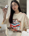 着せ ゆったり ビッグロゴ ロングTシャツ 半袖 ワンピース<U-4859>