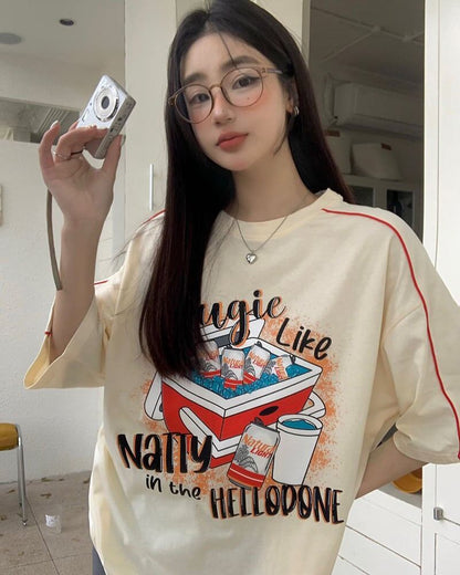 着せ ゆったり ビッグロゴ ロングTシャツ 半袖 ワンピース<U-4859>