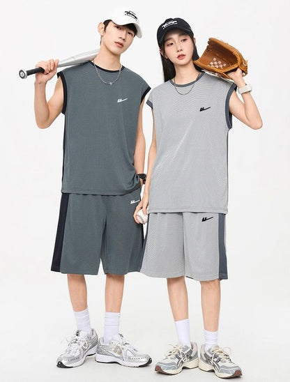 売り切れ必至 ファッション 超人気 男女兼用 ノースリーブＴシャツⅹパンツセット全5色<U-8754>