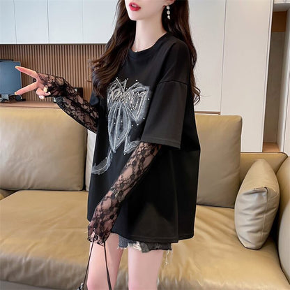 話題沸騰中 レイヤード風 美人度アップ ルーズ Tシャツ ＜U-8707＞