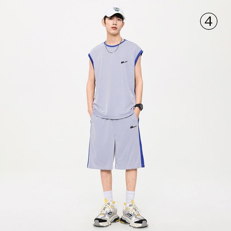 売り切れ必至 ファッション 超人気 男女兼用 ノースリーブＴシャツⅹパンツセット全5色<U-8754>