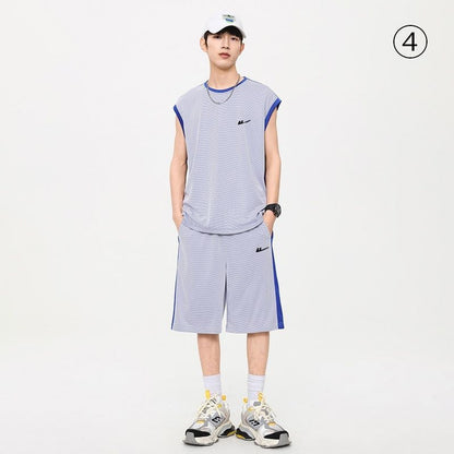売り切れ必至 ファッション 超人気 男女兼用 ノースリーブＴシャツⅹパンツセット全5色<U-8754>