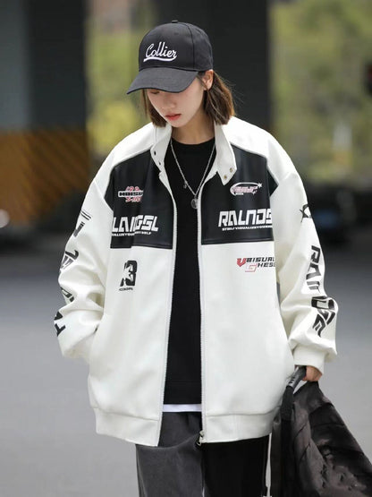 カジュアル 2色選択 切り替え 厚みパッド入り レザー男女兼用 ジャケット <U-10494>