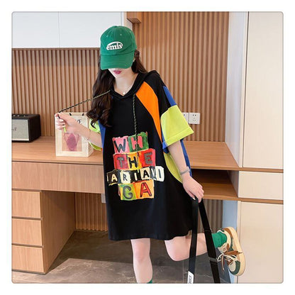 売り切れ必至 切り替え カジュアル カラーマッチング プリント全2色 半袖Tシャツ<U-8723>