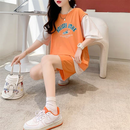 美人度アップ 切り替え チャーミング Tシャツ＋ショートパンツ セットアップ＜U-3615＞