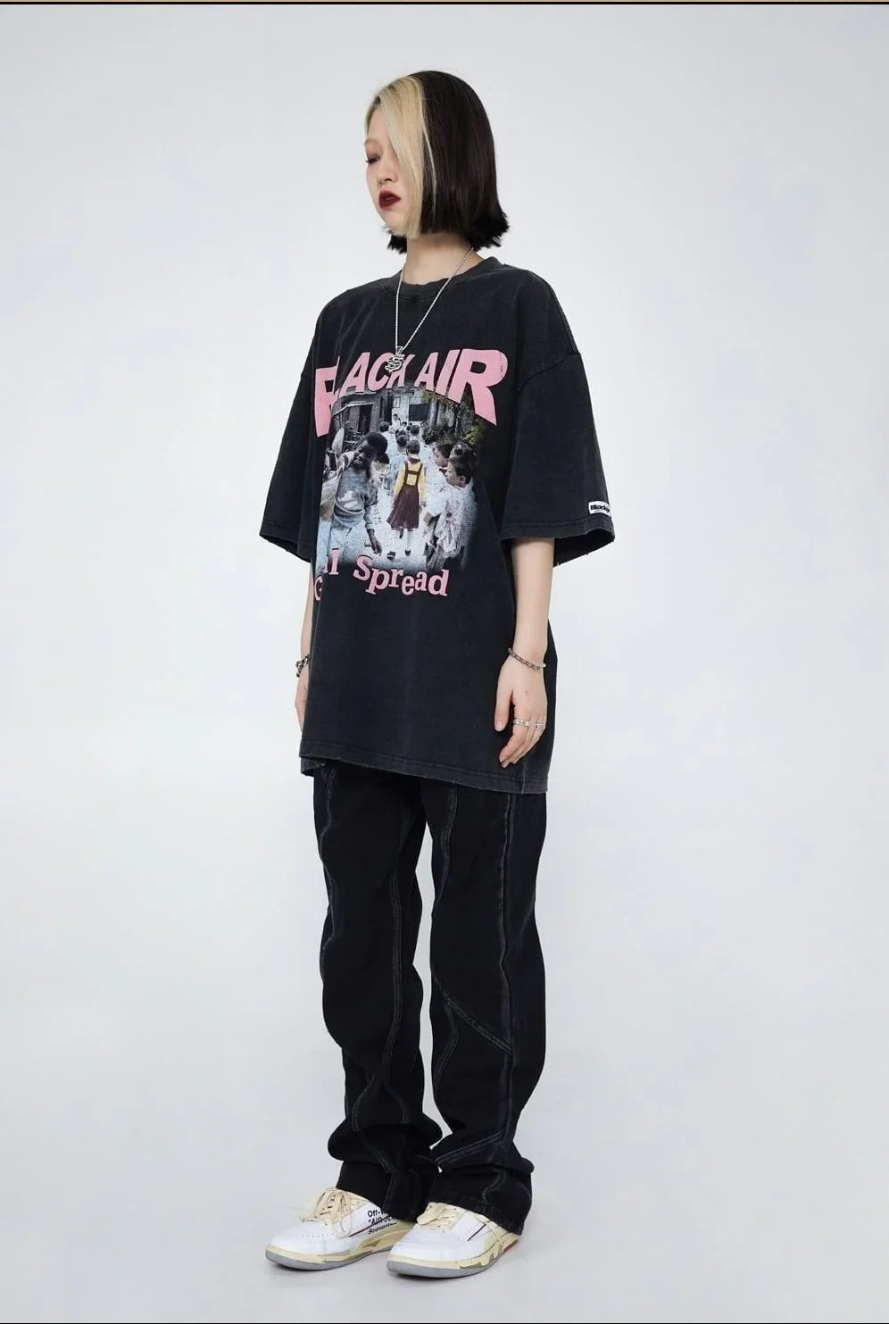 見逃し厳禁 ファッション ストリート系 ヴィンテージ加工 プリントTシャツ ＜U-2893＞
