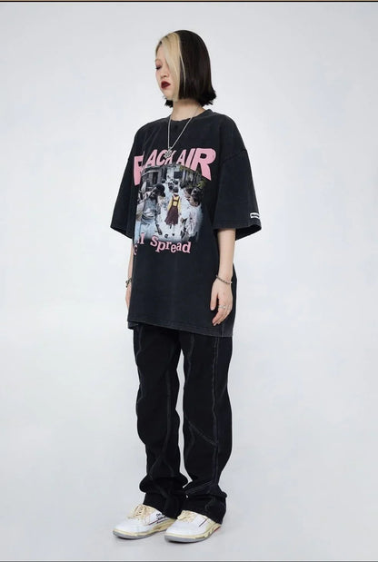見逃し厳禁 ファッション ストリート系 ヴィンテージ加工 プリントTシャツ ＜U-2893＞