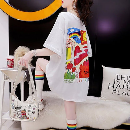 スタイリッシュ 切り替え 一目惚れ プリント Tシャツ カットソー＜U-3531＞