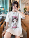 好感度UP ピンク カジュアル プリント スパンコール プリント ゆったり 半袖 Tシャツ＜U-8705＞