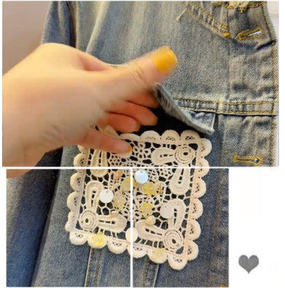 【人気商品再入荷】好感度UP 着心地良い 絶対欲しい レイヤード風 デニム 切り替え ジャケットゆったりコート<U-11061>
