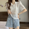 ファッション 透かし彫り 美人度アップ POLOネック Tシャツ カットソー＜U-3234＞