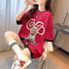 気質ルーズ漫画プリントミッドレングス半袖Tシャツ<U-3026>