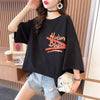【人気商品再入荷！】   デザイン個性ゆったりミドル丈半袖Tシャツ<U-3036>