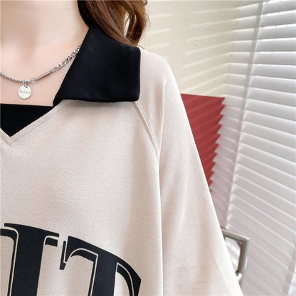美人度アップ 切り替え ファッション プリント Tシャツ カットソー＜U-3587＞