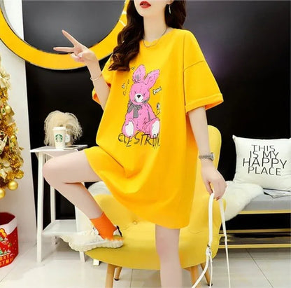 背中開きルーズオールマッチミドル丈ラウンドネック半袖Tシャツ<U-3027>