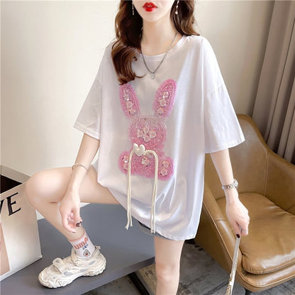 デザイン感 切り替え チャーミング プリント Tシャツ カットソー＜U-3425＞