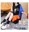 レイジーカジュアルプリント半袖Tシャツルーズデザインワンピース<2879>