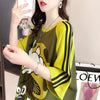 好感度UP グラフィック ストライプ柄 ラグランTシャツ ゆったり ワンピース＜U-3994＞