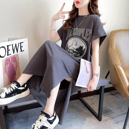 好感度満載 プリント 美感いっぱい Tシャツ カットソー ワンピース＜U-3599＞