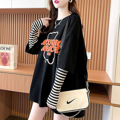 絶対流行 カジュアル アバンギャルド レイヤード風 プリント全3色 Tシャツ＜U-9587＞
