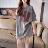 ファッション ロング プリントTシャツ 丸襟 半袖＜U-2807＞