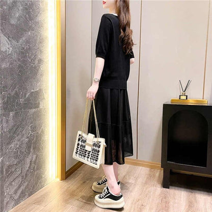 ゆったり感アップ 切り替え 美感いっぱい Tシャツ＋スカート セットアップ＜U-3574＞