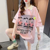 夏新作 アルファベットプリント POLOネック ロング Tシャツ ゆったりワンピース ＜U-3038＞