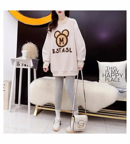 【裏起毛】好感度100％レイヤード風  クマ柄 スウェット三色あり＜U-4119＞