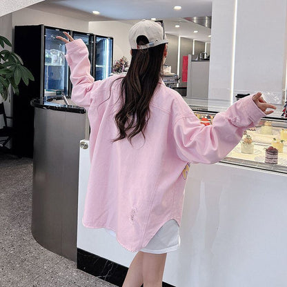 売り切れ必至 韓国風ファッション 上質 アバンギャルド プリント デニム Tシャツ ＜U-9479＞