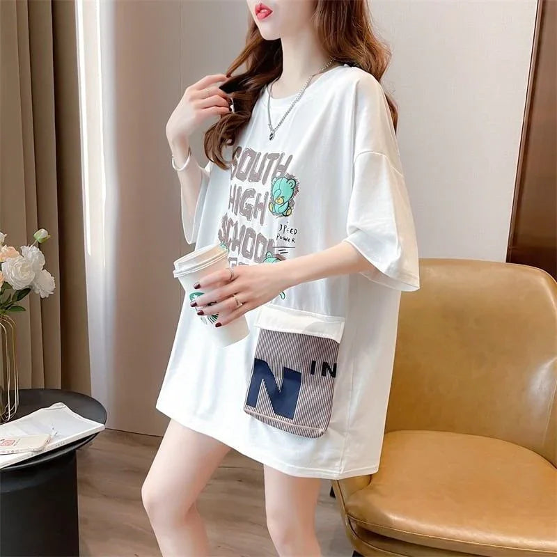スタイリッシュ 3色選択可 一目惚れ カートゥーンプリント Tシャツ カットソー＜U-3091＞