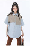 期間限定 ファッション 個性派 レイヤード風 切り替え プリント全3色 男女兼用 半袖Tシャツ<U-9044>