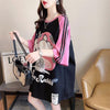 好感度UP グラフィック ストライプ柄 ラグランTシャツ ゆったり ワンピース＜U-3994＞