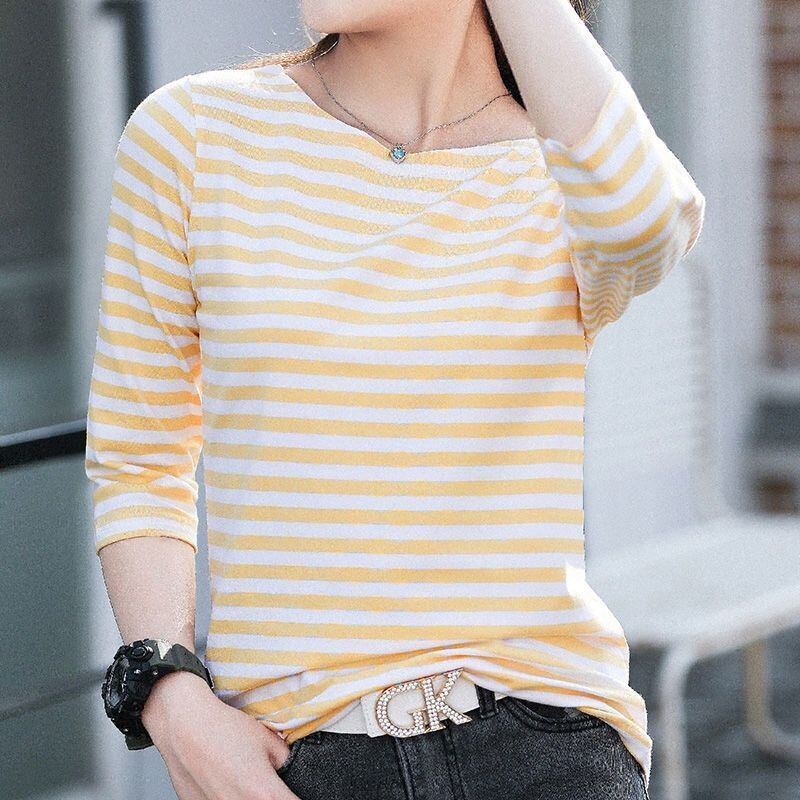 お買い得 定番シンプル 大活躍 着心地抜群 ストライプ柄 全4色 7分袖 Tシャツ ＜U-9134＞